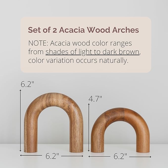 Wood Arch Bookshelf Decor - Modern Shelf Decor Accents, Decorative Objects for Coffee Table, Entryway Table Sculptures, Minimalist Home Decorations for TV Console, Built in Shelves and Mantle