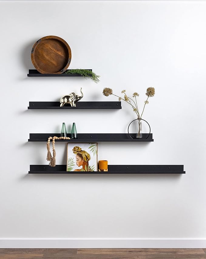 Infinite Design 60" Metal Floating Wall Shelf | Modern Black Powder-Coated Steel Ledge, Made in USA | Wall-Mounted Shelf for Living Room, Kitchen, Bathroom, Bedroom or Office