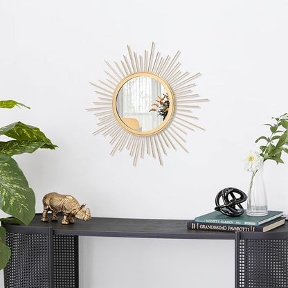 Gold Mirrors for Wall Sunburst Decor Art Mirror Bohemian Home Round Modern Metal Mirror for Bedroom Living Room Hallway Bathroom Balcony Farmhouse Entrance Small