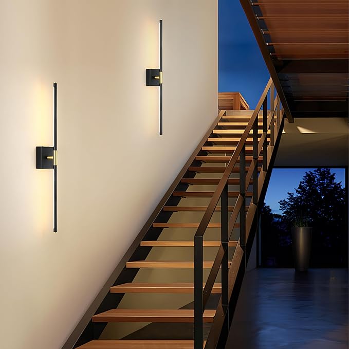 40 Inch Battery Operated Wall Sconce Set of Two, Dimmable Wall Sconces with Remote Control, Black Gold Rechargeable Sconces, Modern Wireless Wall Lights for Bathroom, Bedroom,Living Room