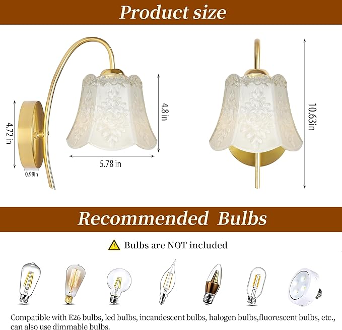 Vintage Battery Wall Sconce with Flower lampshade,Rechargeable Battery Powered Wall Lights,Wall lamp with 15 Colors for Bedroom Living Room Home Decor (milky white Rose, 2 Light Battery Operated)