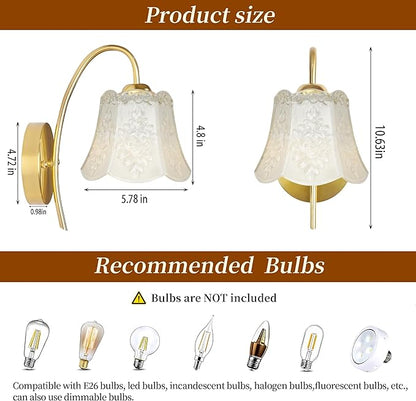 Vintage Battery Wall Sconce with Flower lampshade,Rechargeable Battery Powered Wall Lights,Wall lamp with 15 Colors for Bedroom Living Room Home Decor (milky white Rose, 2 Light Battery Operated)