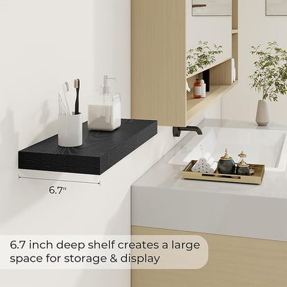 Dreamland 20 Inch Long Floating Shelves in Black,6.7 Inch Deep Floating Shelf for Wall,Large Display & Storage Shelf, Wall Shelf for Bathroom Bedroom Living Room Kitchen Office，Set of 2
