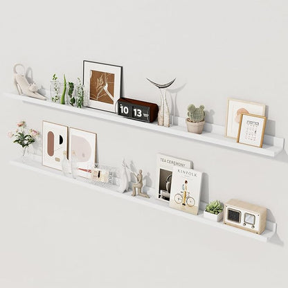 Axeman Floating Shelves | Picture Ledge Shelf Set of 2 | White Wall Shelves with Lip | White Picture Shelf for Wall with Ledge | Photo Ledges 55 Inch