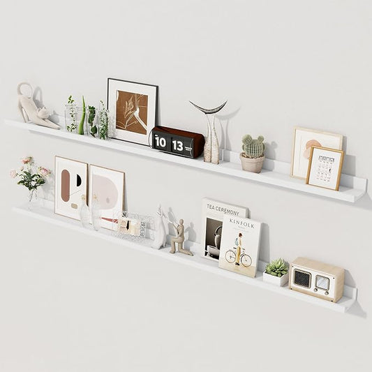 Axeman Floating Shelves | Picture Ledge Shelf Set of 2 | White Wall Shelves with Lip | White Picture Shelf for Wall with Ledge | Photo Ledges 55 Inch