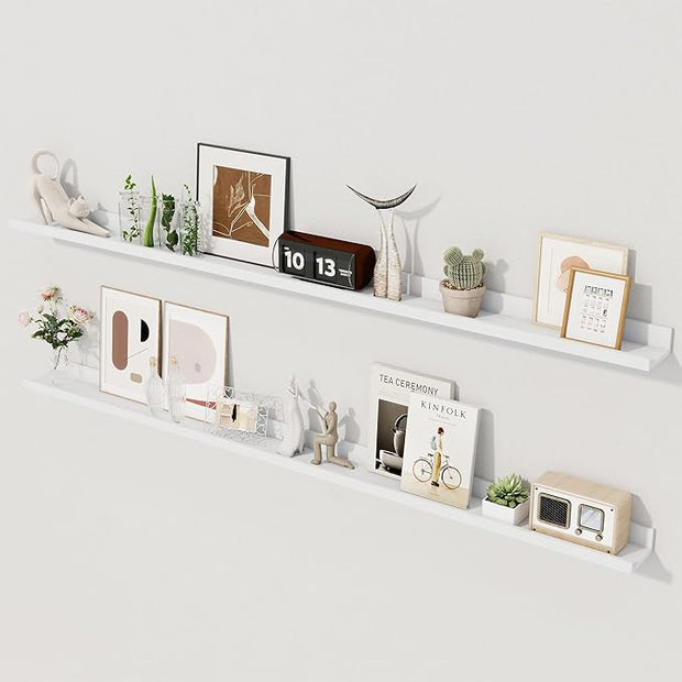 Axeman Floating Shelves | Picture Ledge Shelf Set of 2 | White Wall Shelves with Lip | White Picture Shelf for Wall with Ledge | Photo Ledges 55 Inch