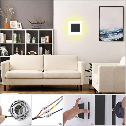 Kawell 10W Square Acrylic LED Wall Sconce Non-Dimmable Hardwired Black Wall Light Fixture for Bedroom, Living Room, Hallway Indoor Lighting, 4500K