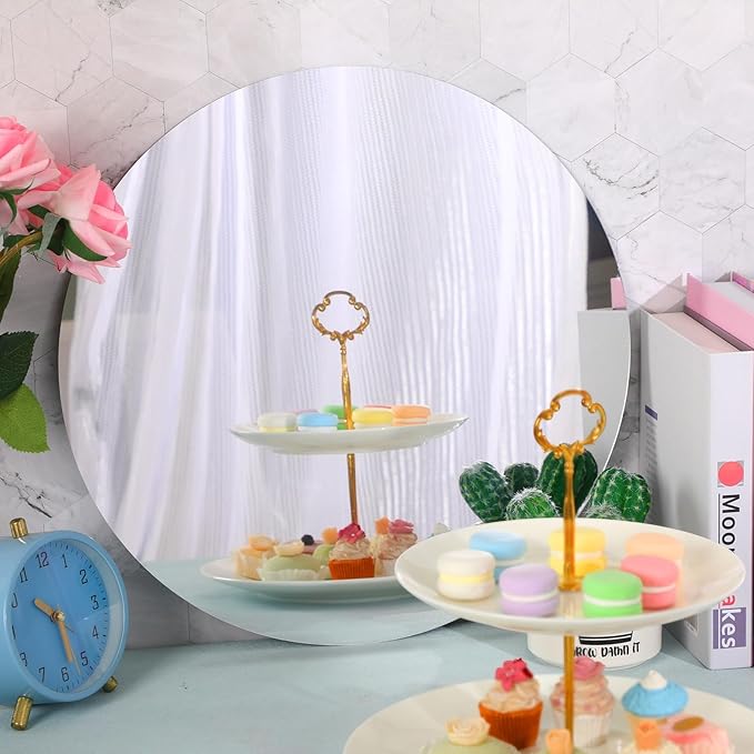 JUNEBRUSHS Round Mirror, 16 Inch Round Wall Mirror Fogless Shatterproof Bathroom Circle Acrylic Mirror Unbreakable Frameless Wall-Mounted Mirrors for Wall Living Room Bedroom Home Decor