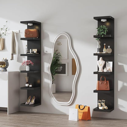 6-Tier Wall Shelf Unit with USB Rechargeable Led Light (Remote Controlled),Versatile Floating Display Shelves,Lack Style Wall Shelves for Bedroom,Living Room,Office Decor,Vanity-Black