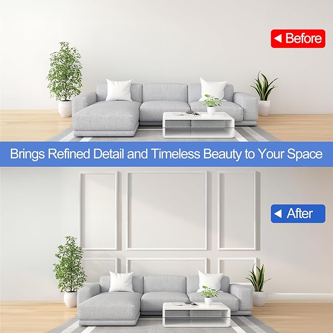 RELIANCER Peel and Stick Wall Molding Kit,34PCS Pre-Cut Door Molding Panels,3D Moulding Wainscoting Panel,Self Adhesive Walls Moulding Trim,Wall Modular Frames for Interior Walls Decor Home Bedroom
