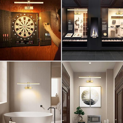 Wireless Picture Light,5200mAh Battery Operated Picture Lights with Remote,Gold Picture Light, Full Metal Painting Light for Wall Display, Gallery,Portrait,Bedroom (Gold)