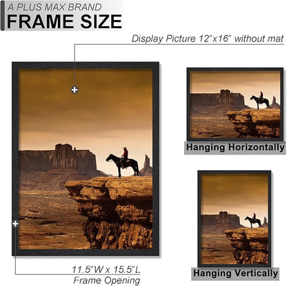A PLUS MAX 12x16 Picture Frame, Black Engineered Wood Frame for 12 x 16 Inch Picture Poster Photo, Light Weight 12 by 16 Frame with Wood-grain for Wall - 1 Pack/Black/12 x16