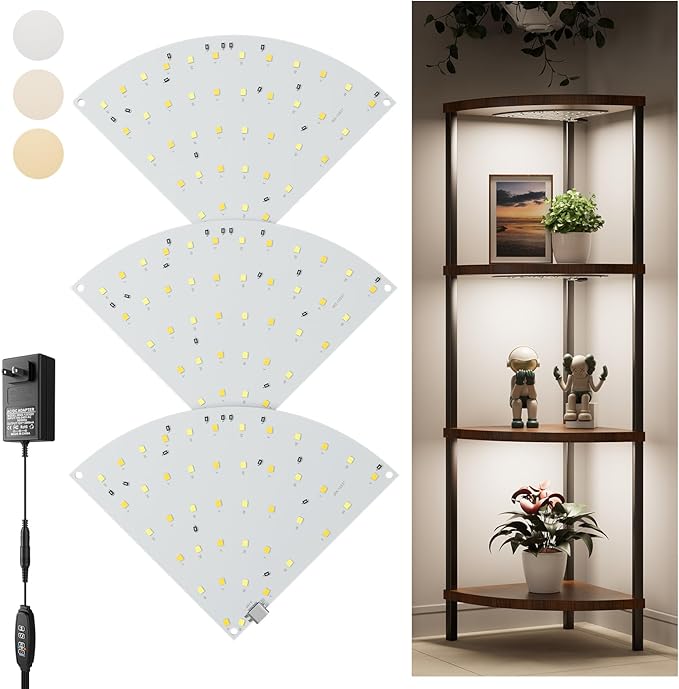 3-Pack Under Shelf Lighting for 4 Tier Corner Shelf Stand,Ultra-Bright 10 Dimmable Slim Stick on Lights, 3-Color Timer 3/9/12H,Decor Lights for Living Room,Bedroom, Kitchen Storage Display Rack