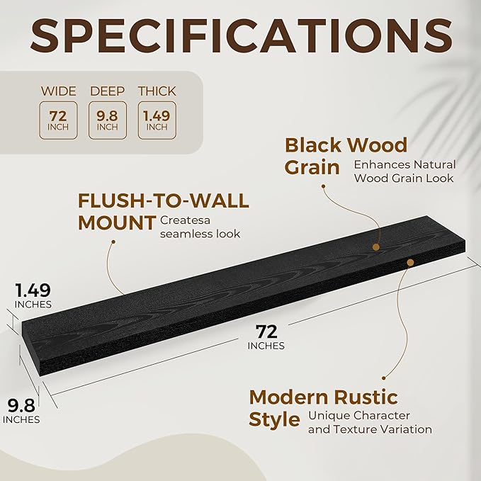 Dreamland 72 Inches Floating Shelves for Wall, 9.8