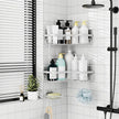 Moforoco Corner Adhesive Shower Caddy, with Soap Holder and 12 Hooks, Rustproof Stainless Steel Bathroom Organizer, No Drilling Wall Mounted Rack, Black, 3-Pack(White)