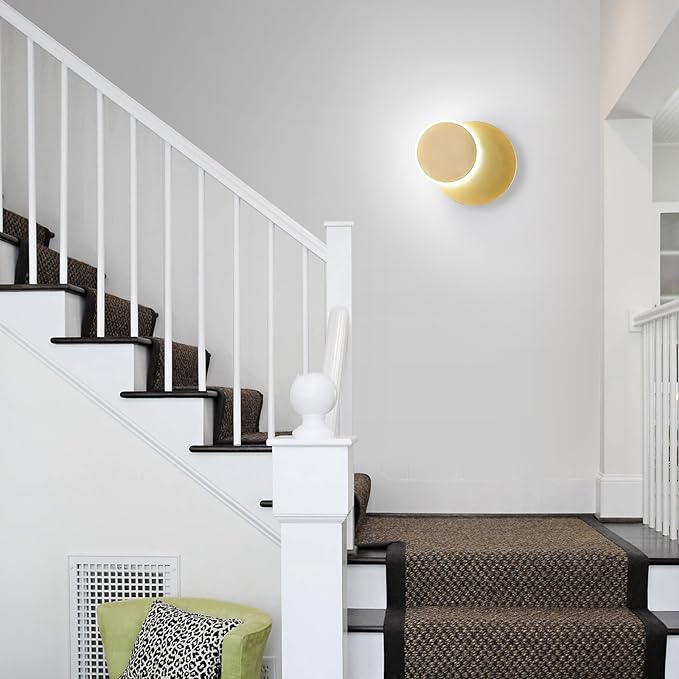 Modern LED Gold Wall Sconces Set of Two Acrylic Wall Lights Lighting Fixture 6000K White Light 8W Dimmable Wall Lamp Round Sconces Wall Lighting for Indoor Bedroom Bedside Hallway