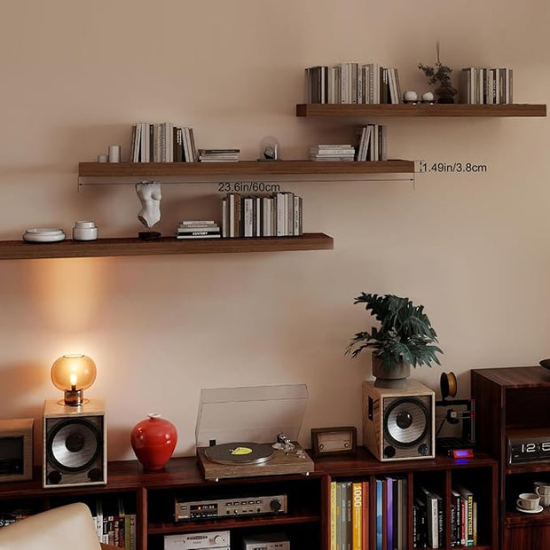 Floating Shelves for Wall, Bathroom Shelves Over Toilet, Wall Shelves & Book Shelf for Room, Hanging Shelf, Modern Wooden Mounted Floating Shelves, 24x7x1.5 in (Walnut-Like, Set of 3)