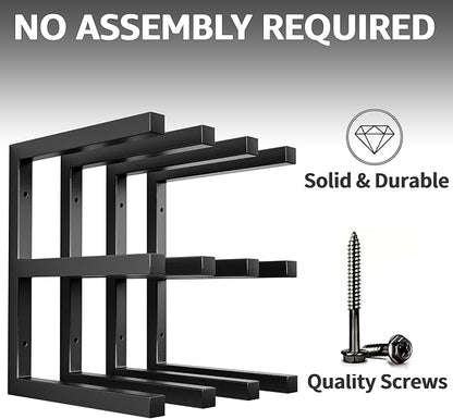 YYR Wood Organizer and Lumber Storage Rack Wall Mount, Heavy Duty Metal Shelf with 6-Level Holds Up 1200 LBS, Indoor & Outdoor Use - Black