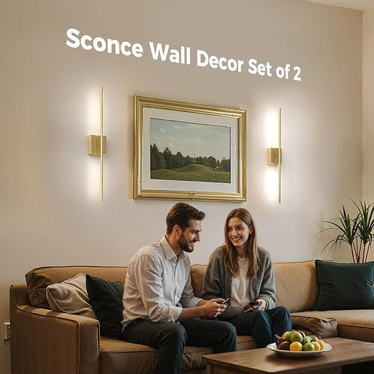 L LOHAS LED Battery Operated Wall Sconces Set of 2, Battery Wall Sconce 10000mAh, Gold Rechargeable Sconces 6000K, 28.3 Inch Wireless Wall Lights, Sconce Wall Decor for Bedroom, Living Room
