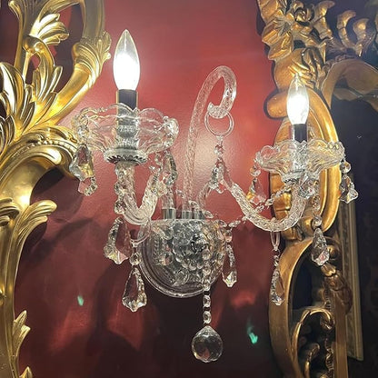 Vintage Crystal Wall Sconce Lighting Crystal Wall Light Elegant 2 Lights European Style Decorative Luxury Sconces Wall Lamp for Bathroom Bedroom Bedside Entryway Sconce Light