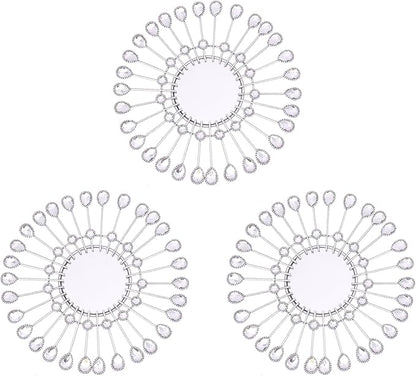 Silver Mirrors 3 PCE, 9 inchSunburst Mirror Hanging Wall Decor, Valentine Decorative Mirror Wall Art, Round Mirrors for Bedroom Living Room Bathroom Kitchen, Warming Valentine Gifts