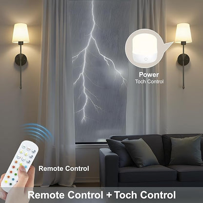 Battery Operated Wall Sconce Set of 2, Wireless Wall Sconce with Rechargeable Bulbs and Remote, 15 Colors & Dimmable, Black Sconces Wall Decor for Bedroom Living Room Hallway