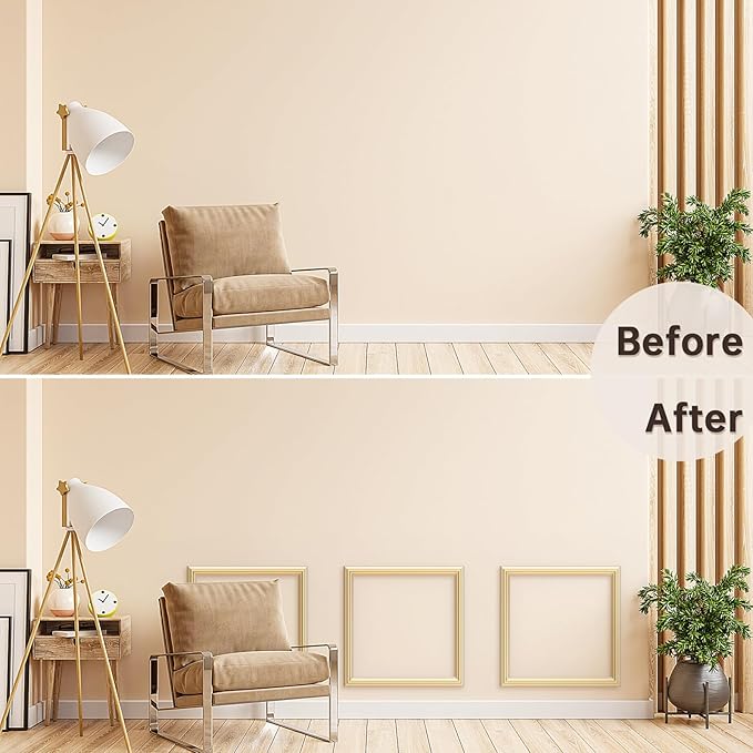 DODOKIE Peel and Stick Wall Molding Kit, Pre Cut Molding Wainscoting Panels for Interior Home Wall Moulding Décor Living Room Decoration, Self-Adhesive Ready to Assemble Gold (3 Set, 20 x 20 in)
