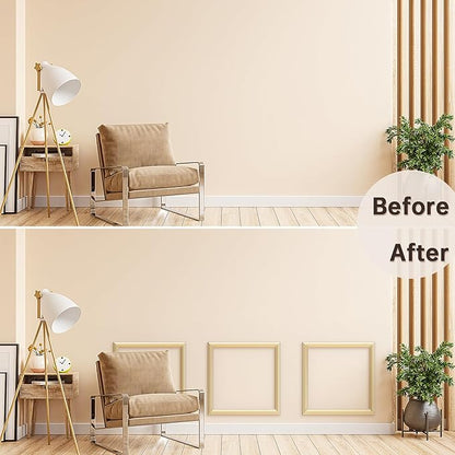 DODOKIE Peel and Stick Wall Molding Kit, Pre Cut Molding Wainscoting Panels for Interior Home Wall Moulding Décor Living Room Decoration, Self-Adhesive Ready to Assemble Gold (3 Set, 20 x 20 in)
