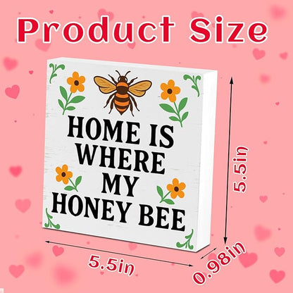 Valentines Desk Decor, Valentine's Day Home Office Table Sign for Wife Daughter from Dad Husband, Valentine Gifts Decorations for Porch Tiered Tray Shelf Party, Home Is Where My Honey Bee