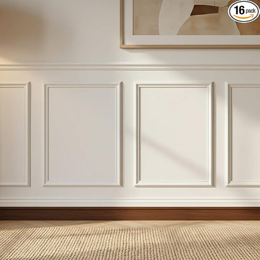 Peel and Stick Wall Molding Kit, 55"x16.5" Pre-Cut Wainscoting Panels, Ready-to-Assemble Self-Adhesive Walltrim for Living Room Bedroom Accent Wall Décor, Paintable & Lightweight Polystyrene