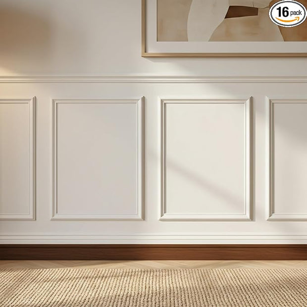 Peel and Stick Wall Molding Kit, 55"x16.5" Pre-Cut Wainscoting Panels, Ready-to-Assemble Self-Adhesive Walltrim for Living Room Bedroom Accent Wall Décor, Paintable & Lightweight Polystyrene