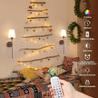 Battery Operated Wall Sconces Set of 2, Walnut Color Wall Lamp 6000 mAh Rechargeable Bulb with 12 RGB Colors Dimmable Wall Sconce for Living Room Bedroom