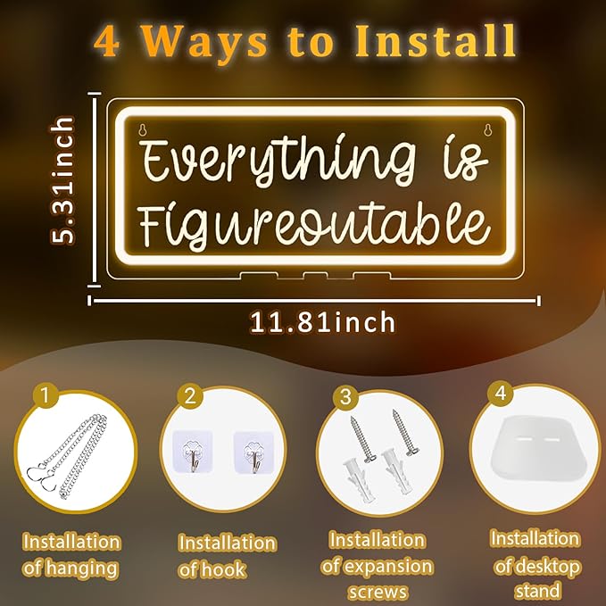 Everything Is Figureoutable Sign,Home Office Decor With Stand Inspirational Wall Decor for Home Cubicle,Shelf Table,Gifts for Friends Coworker
