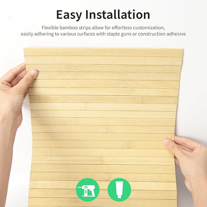 Natural Bamboo Wall Panel for Interior Wall Decor, Renewable Pole Wrap Wainscoting Paneling for Wall Ceiling Furniture Cabinet Office, 12 x 96 Inch, Raw