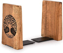 NIRMAN Office Bookends Iron & Acacia Wood Tree of Life Office Bookends for Shelves or Bookcase Heavy Bookends, Home Décor Gift (4