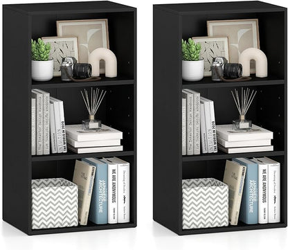 Giantex 2 Pieces 3 Shelf Bookcase Book Shelves Open Cube Storage Cabinet Multi-Functional Home Office Bedroom Furniture Display Bookcases, Black