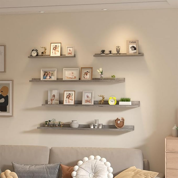 Giftgarden 47 Inch Long Floating Shelves for Wall Set of 5, Grey Wood Wall Shelves for Bathroom, Bedroom, Kitchen, Living Room Storage and Decoration, Gray Wooden Picture Ledge