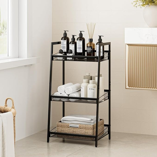 Masupu 3 Tier Bathroom Shelf, Bathroom Organizer and Storage for Small Space, Free-Standing Metal Rack Shelves Waterproof for Kitchen, Bathroom, Laundry, Toilet, Black