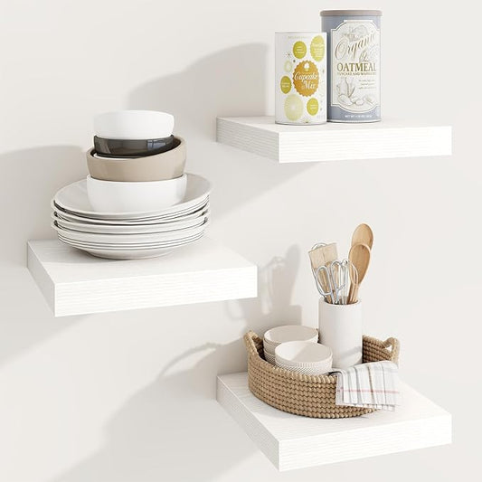 Square Floating Shelves for Wall, 9.25"W x 9.25"D x 1.25"H, 3 Pack Small Wall Mounted Engineered Wood Shelves with Invisible Brackets for Living Room, Bedroom, Bathroom, Kitchen Decor, White