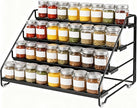 4 Tier Spice Rack for Cabinet, Step Adjustable Spice Shelf, Metal Step Spices Storage Holder with Protection Railing, Seasoning Organizer for Countertop, Cupboard, Pantry