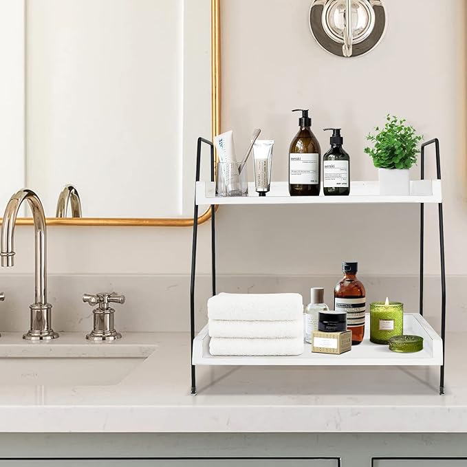 Coffee Bar Accessories and Organizer Countertop, Coffee Station Organizer Kitchen Counter Shelf Organizer,Coffee Condiment Storage,Cup Lid Holder Countertop Shelf for Bathroom (White)