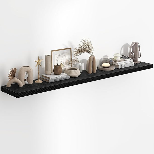 Fun Memories 72 Inch Long Floating Shelves for Wall, 72x9.3 Large Floating Shelf for Bedroom, Kitchen, Bathroom, Wall Mounted Rustic Wood Shelves with Invisible Bracket for Books, Decor, Black