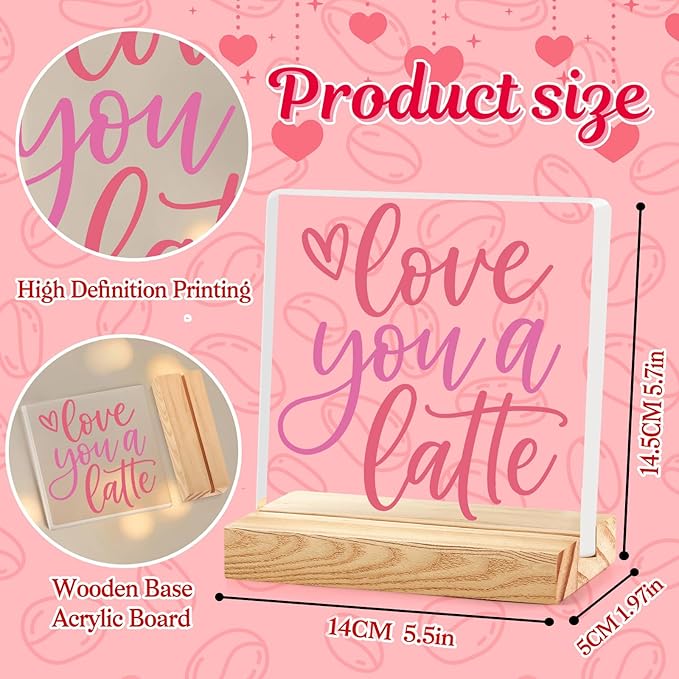 Coffee Bar Decor Sign, Coffee Station Decorations, Coffee Lover Gifts for Women Men, Home Kitchen Shop Corner Shelf Cafecito Table Signs, Love You A Latte