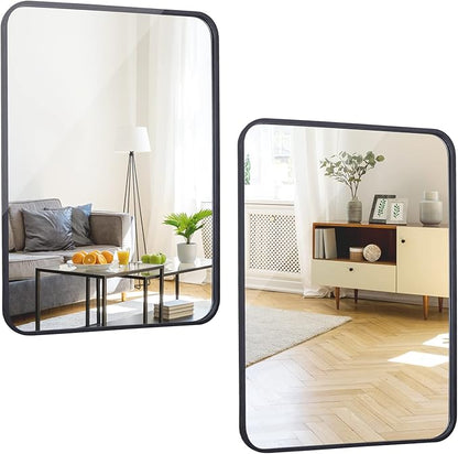 ZenStyle 2 Packs Black Metal Framed Rectangular Wall Mirror 22" x 30" Bathroom Mirror with Peaked Trim for Entryways, Bathrooms, Living Rooms