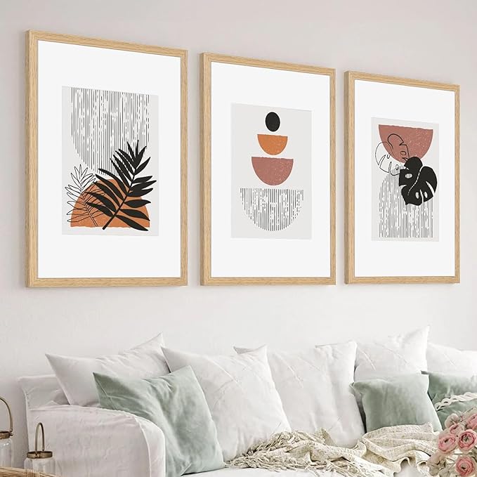 12x16 Picture Frame Set of 4, Displays 8x10 with Mat or 12x16 Without Mat, Photo Frames for Wall Hanging or Tabletop, Includes HD Plexiglass, Light Wood Grain
