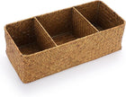 ELLDOO Woven Seagrass Wicker Rattan Storage Basket, Large Capacity Coffee Pod Holder Organizer for K Cup Nespresso Pods, 3-Section Seagrass Storage Box for Coffee bar Shelves Kitchen Cabinets,Brown