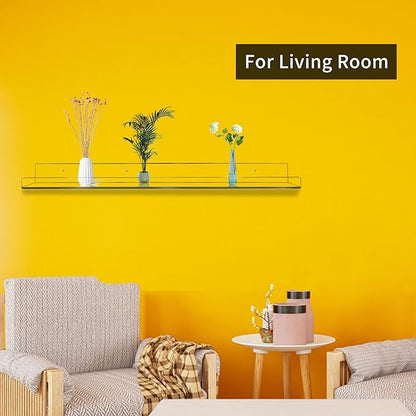24-Inch Long Clear Acrylic Floating Shelves - U Shape Wall Shelf for Book Display, Makeup, Spice Organizer - 2 Pack