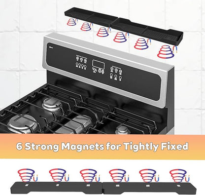 30 Inch Magnetic Silicone Stove Top Shelf, Heat Resistant Spice Rack for Kitchen, Space Saving Organizer with 6 Sticky Pads, Fits Back of Stove（Black 30''x3.8''）