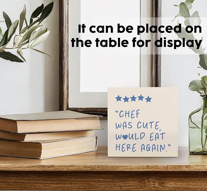 Chef Was Cute Would Eat Here Again Sign Blue, Blue Funny Kitchen Home Decor Sign, Cute Preppy Kitchen Decor Wood Sign Home Decor for Girly Dining Room Restaurant