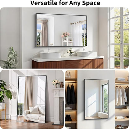 Koonmi Black Framed Bathroom Mirror - Shatterproof 30"x50" Tempered Glass, HD No Distortion, Horizontal/Vertical Mount, Modern Matte Aluminum Alloy Frame